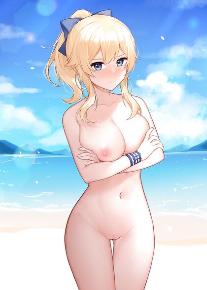 Horny bitch gets naked on sandbar - Hentai XXX pics inside!