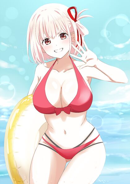 Holy shitlords! Check out this hottie in her red biki-ni with them huge titties!