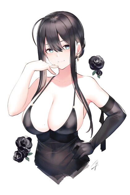 Horny bitch in black lingerie & smokin’ hot blues