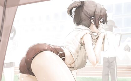 Sweaty pussy juice dripping down her thigh as she jogs in tight short-short – HENTAI XXX PIC!