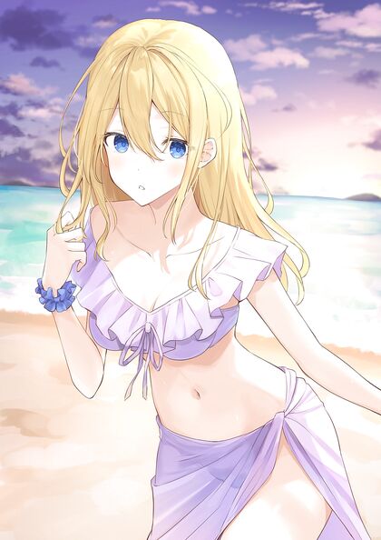 Busty babe Hayasa sucking cocks on sandbar - HENTAI XXX PIC!