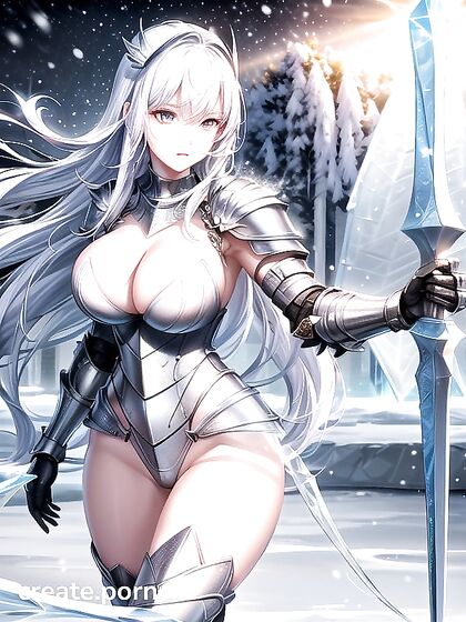 Naked in the Snow, Wielding an Ice Spear for Erotic hentai Pleasure