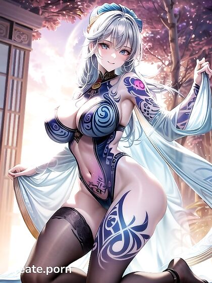 Glowing-Eyed beauty in WhiteTransparent Robes for Intense Hentai Pleasure