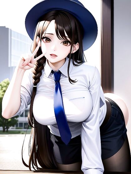 Girl 18+ Shows Off Peace Sign in Casual Outfit for Sexy Hentai Action