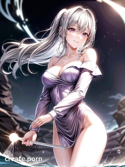 Magic Wand Temptations - Cleavage in White and Purple Dress Hentai Fantasies