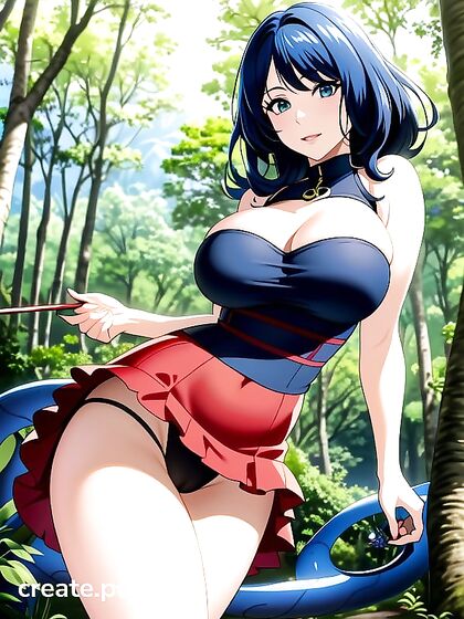 Woman Battles Blue Giant Snake While Casting Fireball Behind Her in Hentai Action