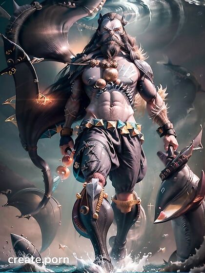 POWERFUL TRIDENT WIELDER STRIDES THROUGH OCEAN STORM IN FIT HENTAI ACTION