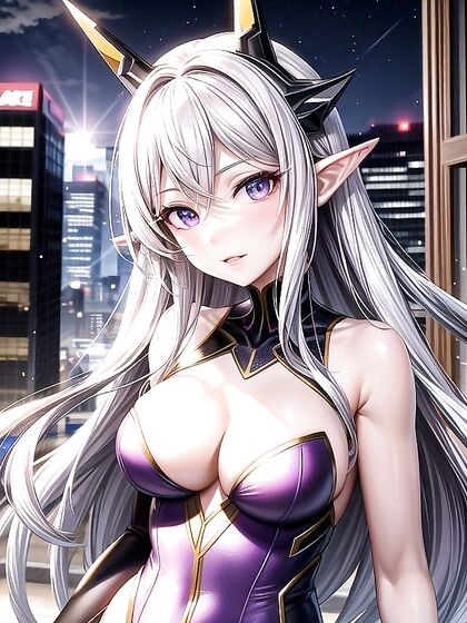 Cute Heroine with Purple Horned Mask Stands Tall in Tight superhero Outfit for Hentai Pleasure