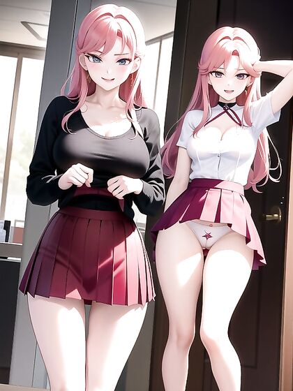 Pleated Skirt Thrills: Front View Thigh Gap Action in Seductive Hentai