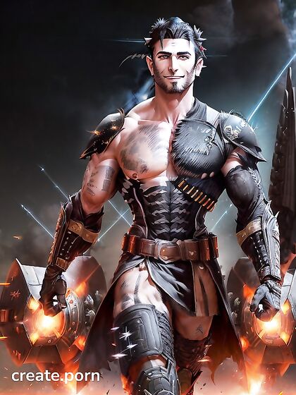 Muscular Man With a Big Smile and Ammo Straps in Intense Hentai Action