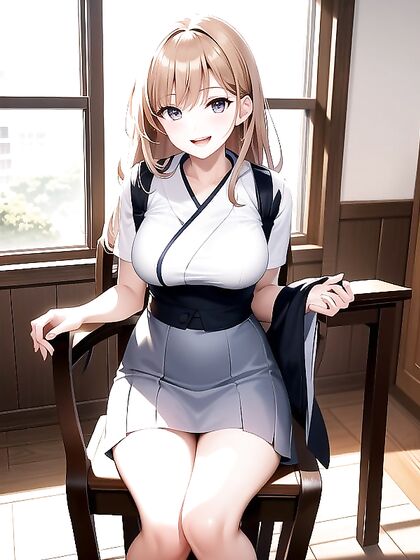 Smiling Beauty with Open Mouth in Seductive Hentai Action
