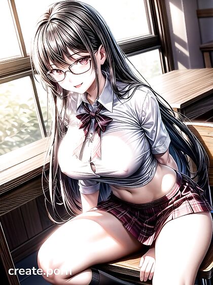 Long-Haired Beauty in Black Tights Teases Her Bare Belly in Seductive Hentai Action