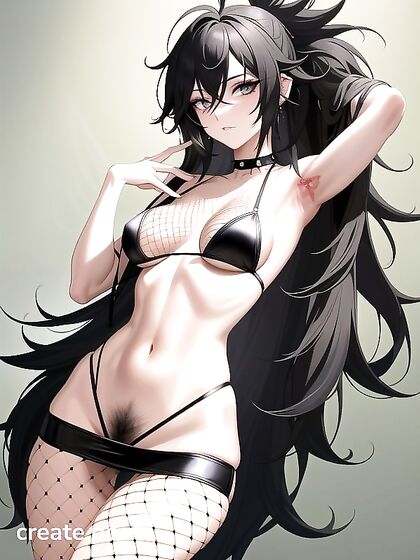 S Anime Chick in Black Clothes and Fishnets for steamy Hentai Action