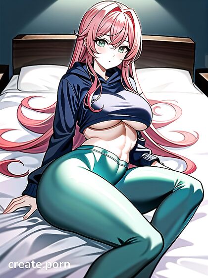 Long-Haired Girl 18+ in Blue Hoodie Laid Out for Steamy Hentai Action