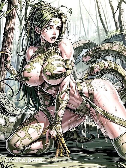 Serpent Seductress Rips Clothing for Intense Green Cum Hentai Action