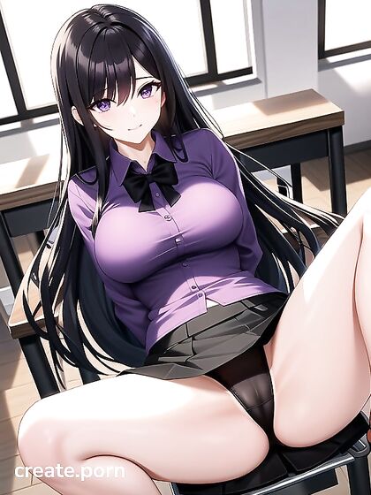 Akeno's Office Seduction: Purple-Shirted Beauty in hentai Action