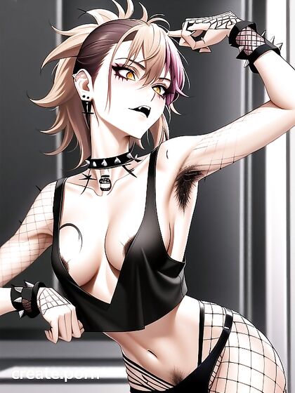Hairy Beauty in Black Fishnet Outfit Tempts You in Seductive Hentai Action