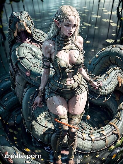 Blonde Elf Entranced by Anaconda's Coils in Steamy Hentai Action