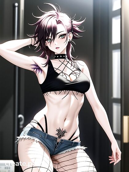 Pierced Beauty in Fishnets and Bushy Pubes for Steamy Hentai Action