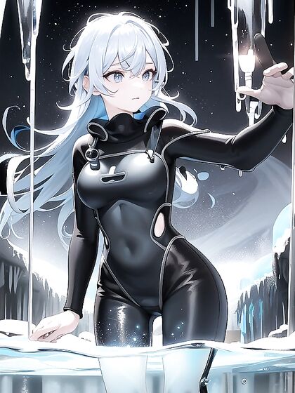 Clear-Eyed Beauty in Snug Wetsuit with Cut-Outs Slinging Ropes for Hot Hentai AI Image
