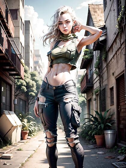 Awe-Inspiring Arrival: Her Ripped Cargo Pants and Sleeveless Top in Ancient Plaza Hentai Pleasure