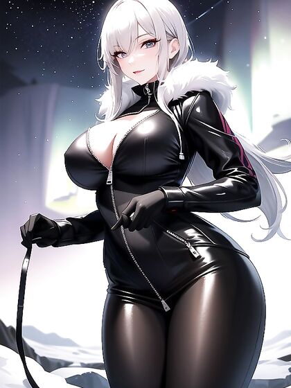 Aurora Lights Illuminate icy cave As She Teases With A Slight unzip In High-res Hentai Action