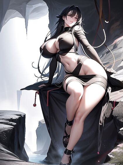 Mischievous Grin Reveals Her Top as She Rappels into Dark Cavern for Hentai Pleasure