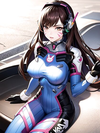 D'va Unzips Her Combat Suit Seductively Post-Victory, Perched atop Her Mech in hentai Action