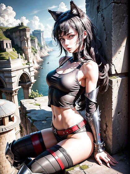 On a Cliff in Lacy Outfit with Stormy Skies: White Tank Top hentai Action