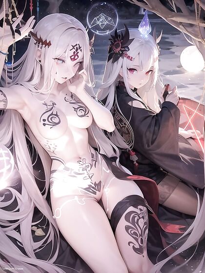 Sorceress Enchants with Mystical Orbs of Light in a Sacred Grove Hentai