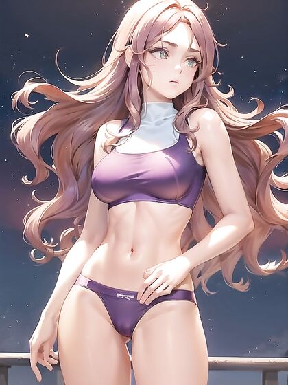 Girl 18+ with Wavy Ombre Hair in Stylish Lingerie Basks in Dreamy Bokeh LightsΗentai