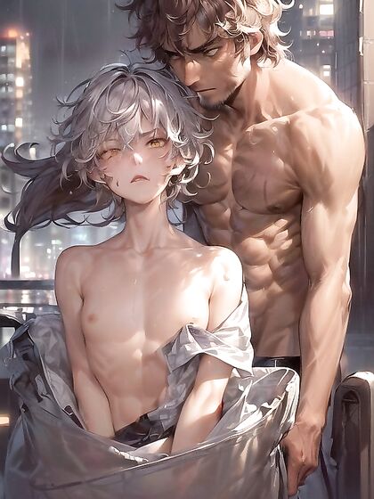 Muscular Dark-Skinned Dude with Yellow Eyes in Intense Hentai Action
