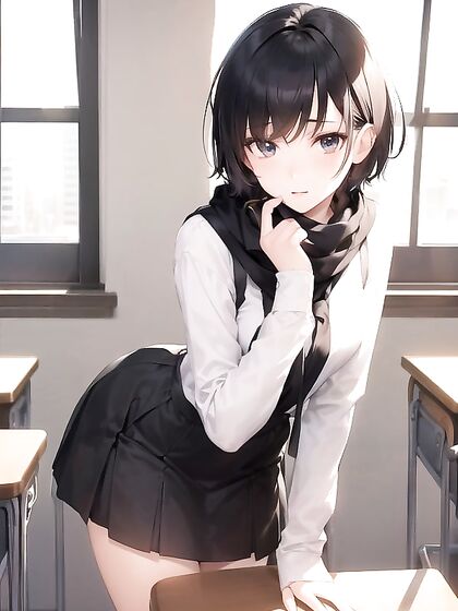 Outfit with Scarf and Short Hair Cuts It in Hot Hentai Action