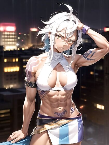Muscular Man with Yellow Eyes and White Hair in Intense Hentai Action