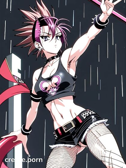 Mohawk Beauty in Fishnets and Seductive Makeup for Hot Hentai Action