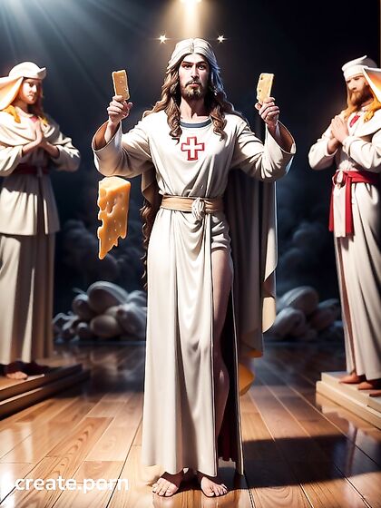 Jesus Christ with Swiss Cheese Skin and Brown Beard in Floor Fog Hentai Bliss