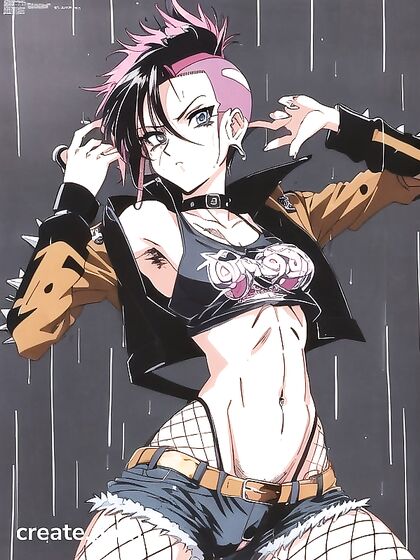 Fingerless Gloves and Fishnets Heat Up Black Outfit Hentai Action