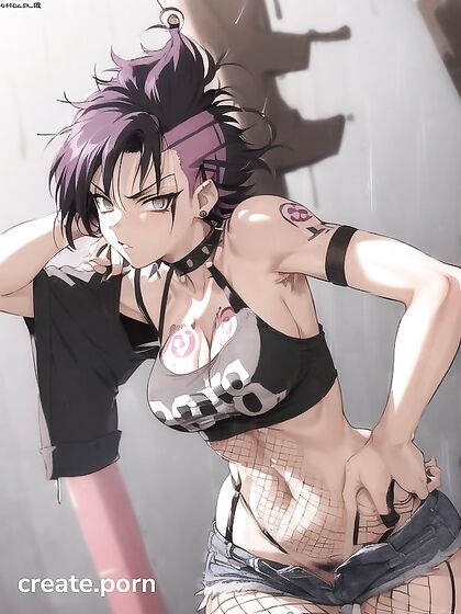 Punk Rock Chick with Armpit Hair in Black Outfit for Edgy Hentai Action