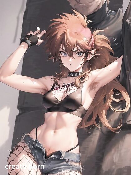 Spiky-Haired Babe with Piercings and Armpit Hair in Horny Hentai Action