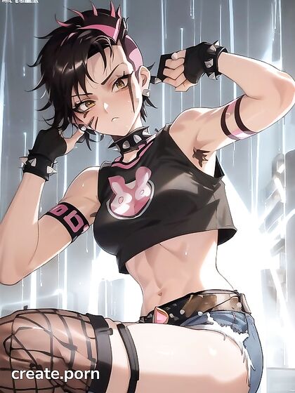 Fingerless Gloves and Mohawk Tease in Steamy Pubic Hair hentai Action