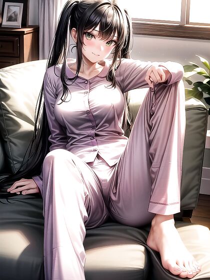 Blushingly Mischievous in Pyjamas: A Living Room Hentai Delight