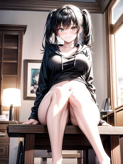 Pale-Skinned Beauty with Black Hair Teases in a Thong for Steamy Hentai Action