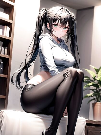 Pigtailed Black-Haired Beauty Stares at You for Steamy Hentai Pleasure