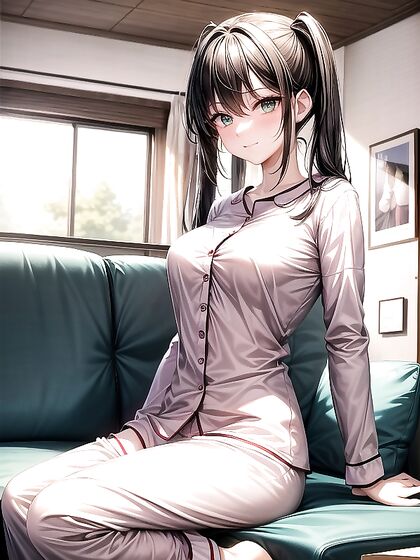 Mischievously Smiling and Blushing While Looking at You in Seductive hentai Action