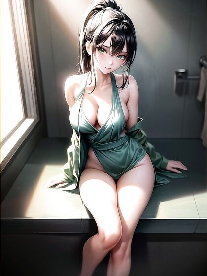 Ultra-Detailed Bathroom hentai Where She Stares Intensely at the Viewer