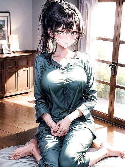 Blushingly Mischievous Pale-Skinned Girl 18+ with Bare Feet in Hentai AI Image