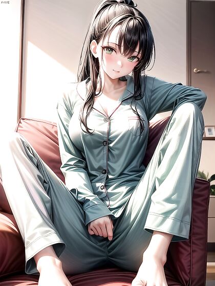 Black-Haired Beauty in Pyjamas Takes It Slow for Seductive Hentai Pleasure