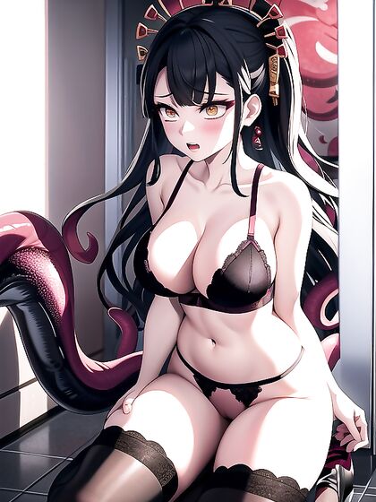 Tentacle Seduction in the Bathroom: Lingerie Clad Temptress in Hentai'action