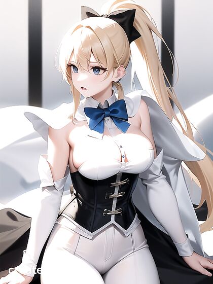 Ponytailed Cutie in White Pants and Detached Sleeves for Steamy Hentai Action