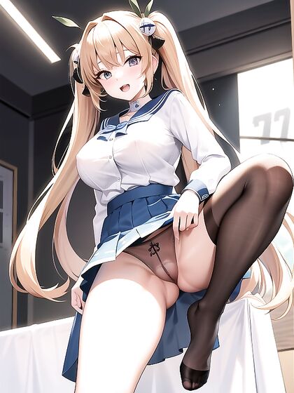 Blushing Girl 18+ in Blue Sailor Outfit Teases with Her Luscious Curves and Seductive Glance